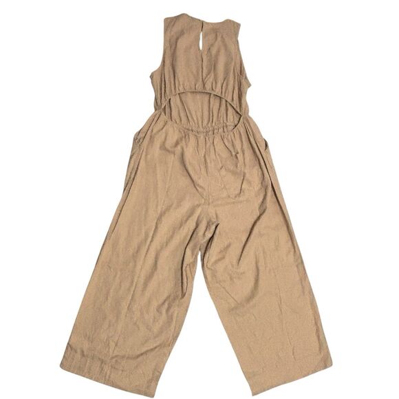 Universal Thread Linen Jumpsuit Plus Sz XXL Tan VNeck Cutout Back Elastic Waist - Picture 4 of 9